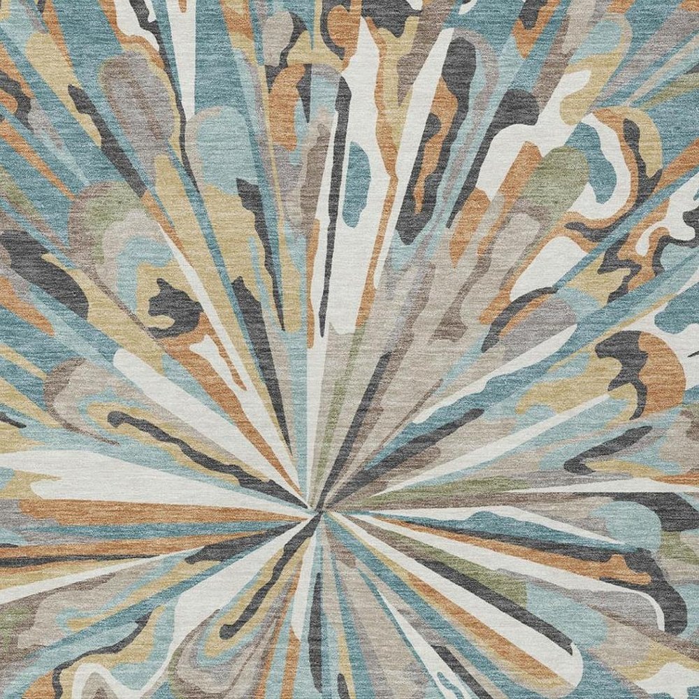 3' X 5' Teal Blue And Beige Abstract Washable Indoor Outdoor Area Rug HomeRoots