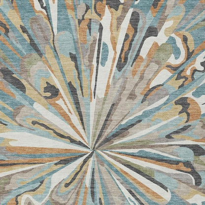 3' X 5' Teal Blue And Beige Abstract Washable Indoor Outdoor Area Rug HomeRoots