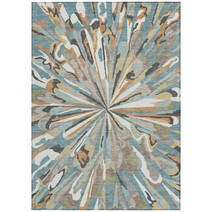 3' X 5' Teal Blue And Beige Abstract Washable Indoor Outdoor Area Rug HomeRoots