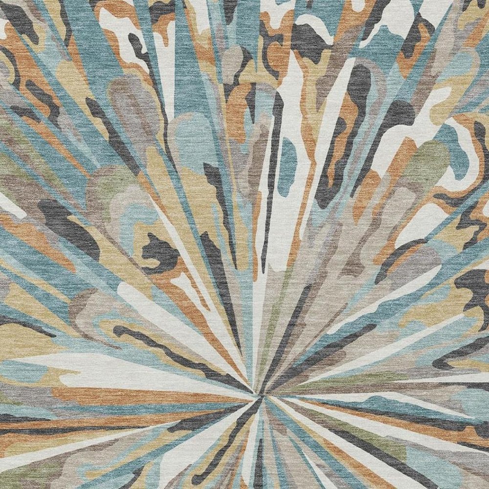 3' X 5' Teal Blue And Beige Abstract Washable Indoor Outdoor Area Rug HomeRoots