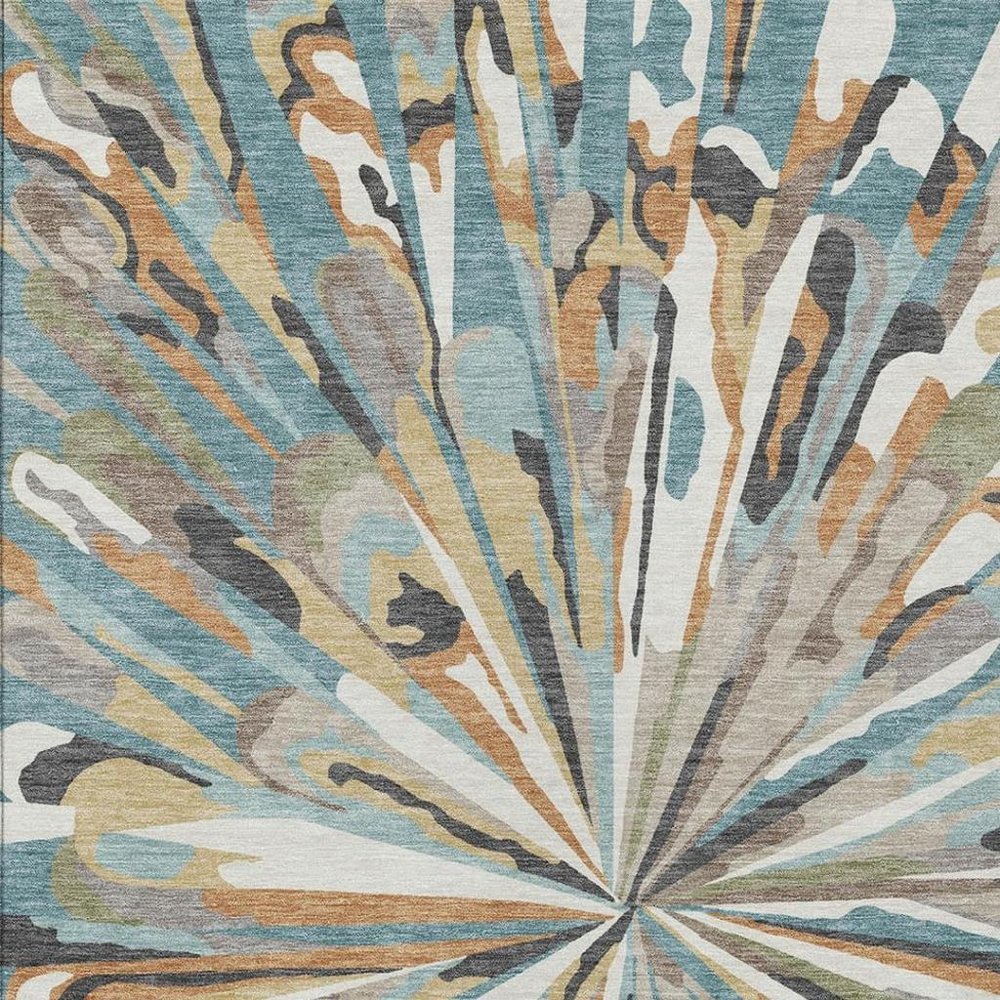 3' X 5' Teal Blue And Beige Abstract Washable Indoor Outdoor Area Rug HomeRoots
