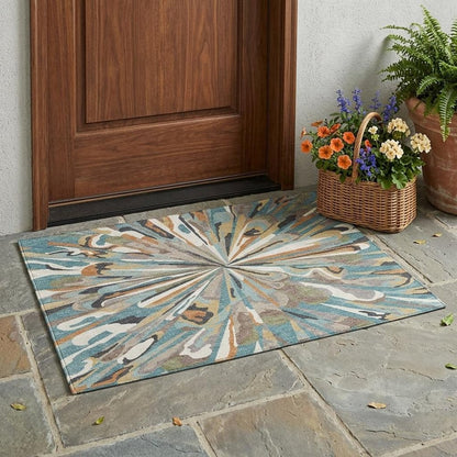3' X 5' Teal Blue And Beige Abstract Washable Indoor Outdoor Area Rug HomeRoots