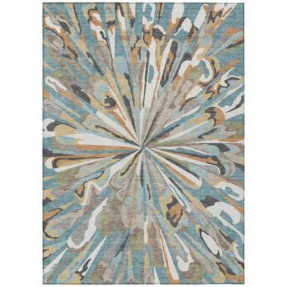 3' X 5' Teal Blue And Beige Abstract Washable Indoor Outdoor Area Rug HomeRoots
