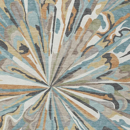 5' X 8' Teal Blue And Beige Abstract Washable Indoor Outdoor Area Rug HomeRoots