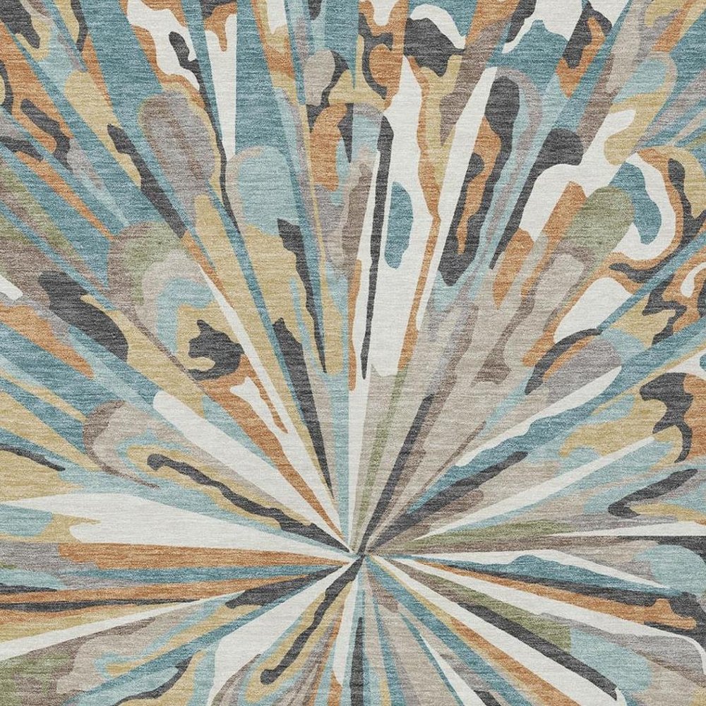 5' X 8' Teal Blue And Beige Abstract Washable Indoor Outdoor Area Rug HomeRoots