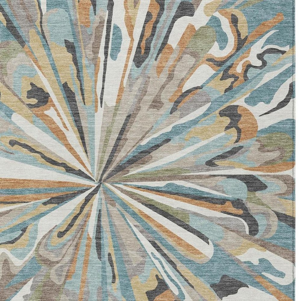 5' X 8' Teal Blue And Beige Abstract Washable Indoor Outdoor Area Rug — view 8