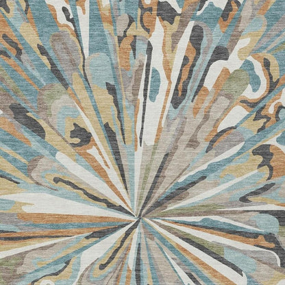 5' X 8' Teal Blue And Beige Abstract Washable Indoor Outdoor Area Rug HomeRoots