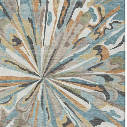 5' X 8' Teal Blue And Beige Abstract Washable Indoor Outdoor Area Rug HomeRoots