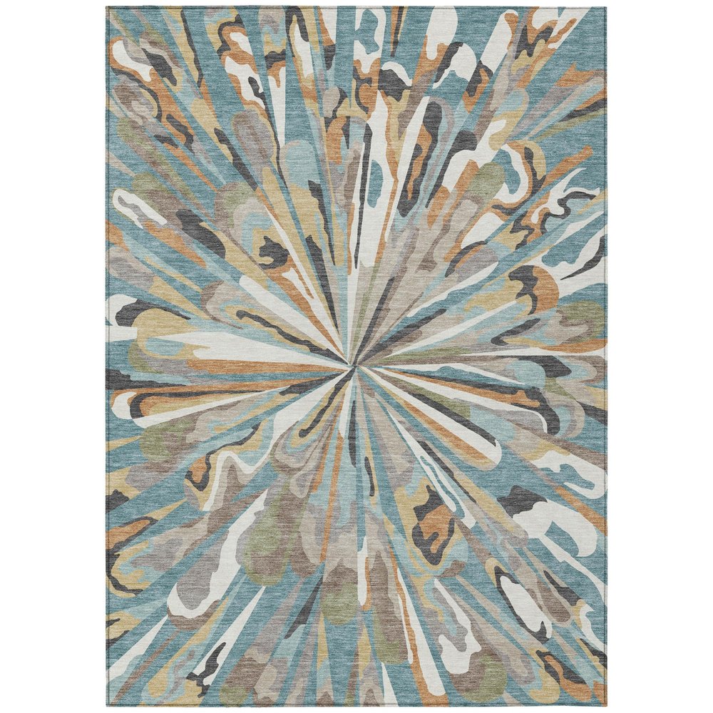 5' X 8' Teal Blue And Beige Abstract Washable Indoor Outdoor Area Rug HomeRoots