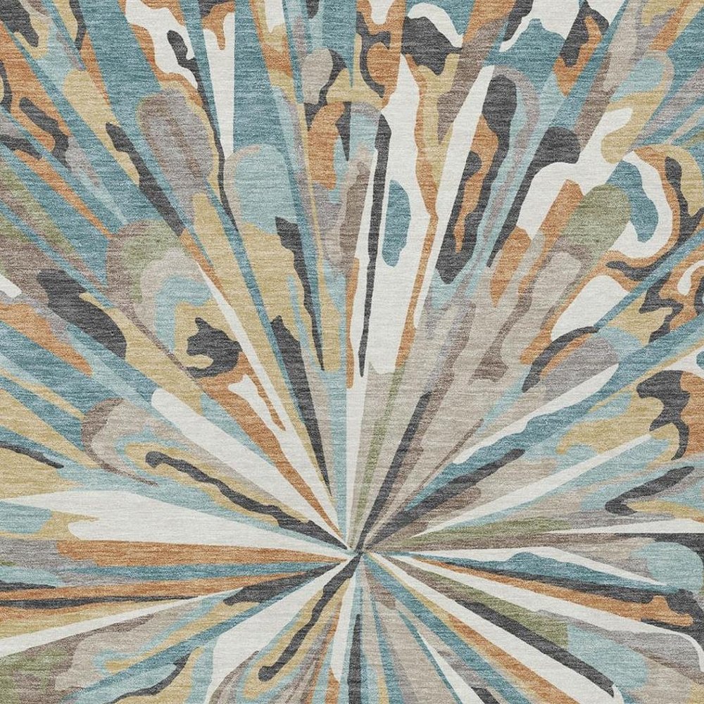 8' X 10' Teal Blue And Beige Abstract Washable Indoor Outdoor Area Rug — view 4