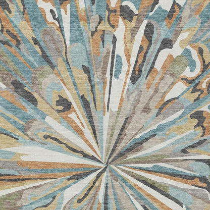 8' X 10' Teal Blue And Beige Abstract Washable Indoor Outdoor Area Rug HomeRoots