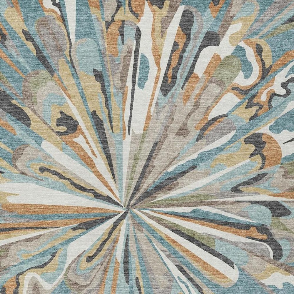 8' X 10' Teal Blue And Beige Abstract Washable Indoor Outdoor Area Rug — view 6
