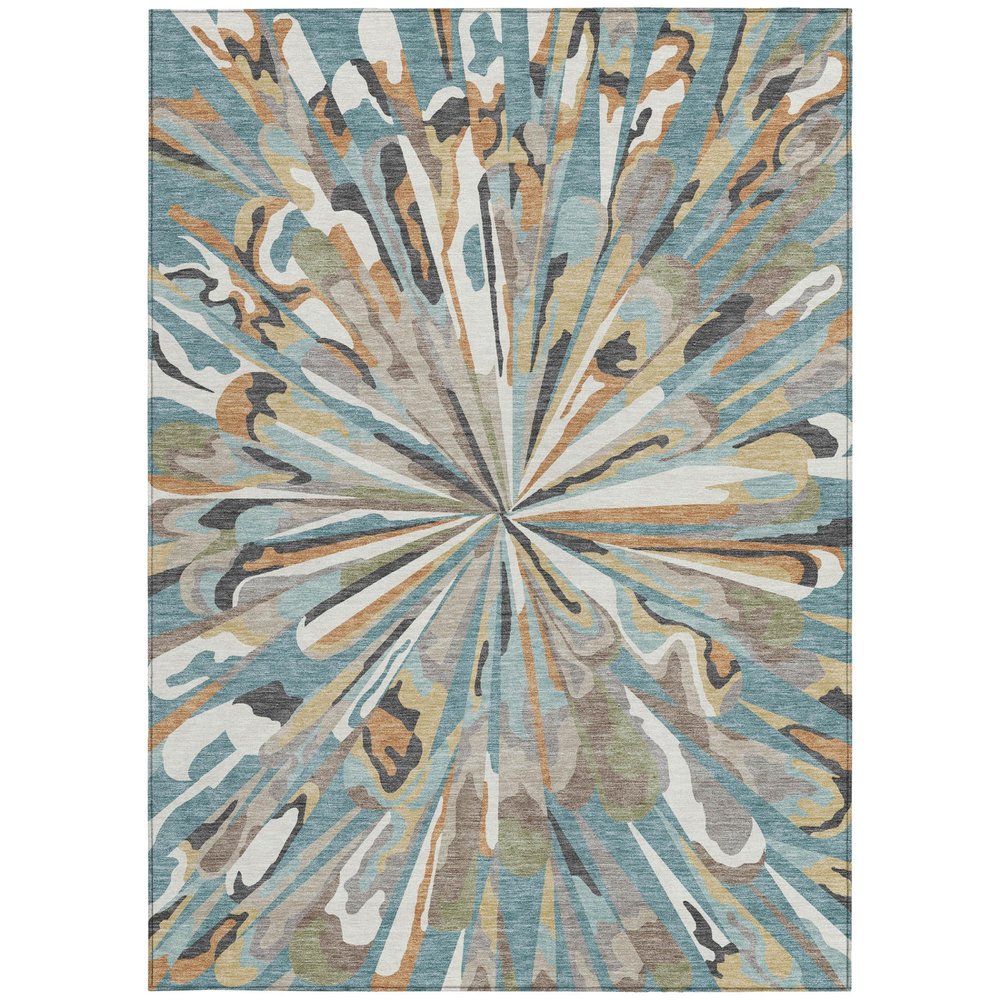 8' X 10' Teal Blue And Beige Abstract Washable Indoor Outdoor Area Rug — view 7
