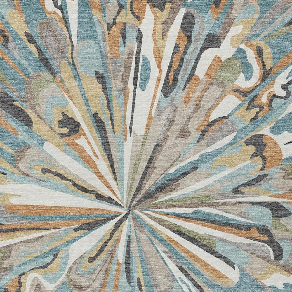 8' X 10' Teal Blue And Beige Abstract Washable Indoor Outdoor Area Rug — view 8