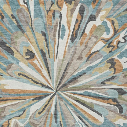 8' X 10' Teal Blue And Beige Abstract Washable Indoor Outdoor Area Rug HomeRoots
