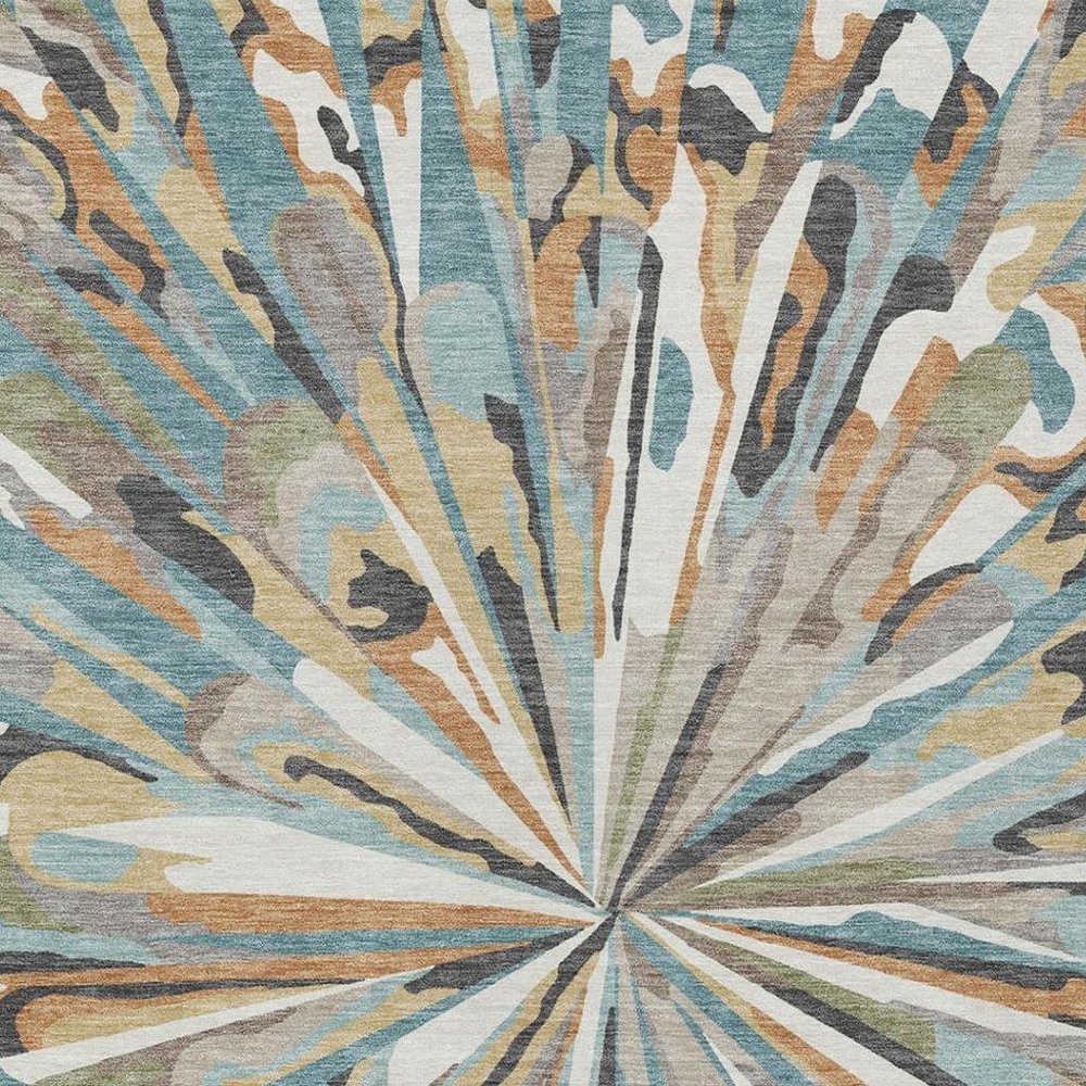 8' X 10' Teal Blue And Beige Abstract Washable Indoor Outdoor Area Rug HomeRoots