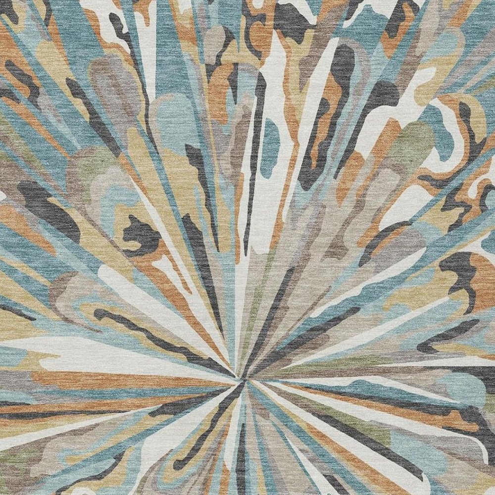 8' X 10' Teal Blue And Beige Abstract Washable Indoor Outdoor Area Rug — view 10