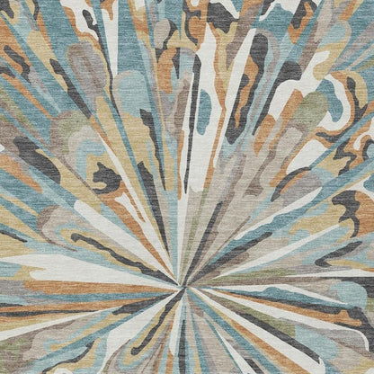 8' X 10' Teal Blue And Beige Abstract Washable Indoor Outdoor Area Rug HomeRoots