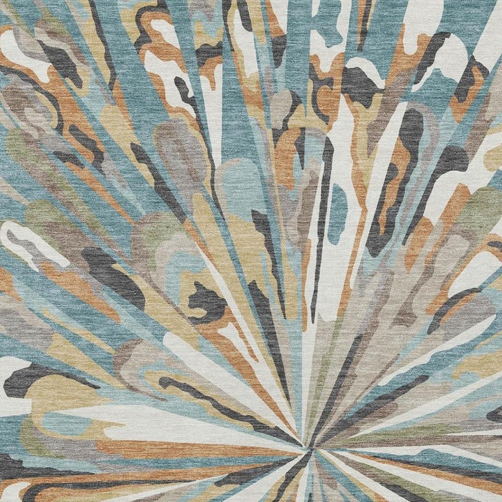 9' X 12' Teal Blue And Beige Abstract Washable Indoor Outdoor Area Rug — view 4