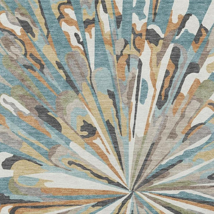 9' X 12' Teal Blue And Beige Abstract Washable Indoor Outdoor Area Rug HomeRoots