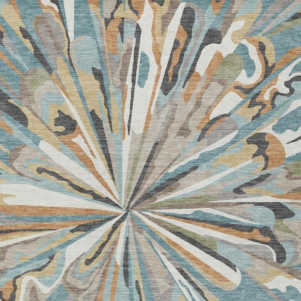 9' X 12' Teal Blue And Beige Abstract Washable Indoor Outdoor Area Rug — view 7