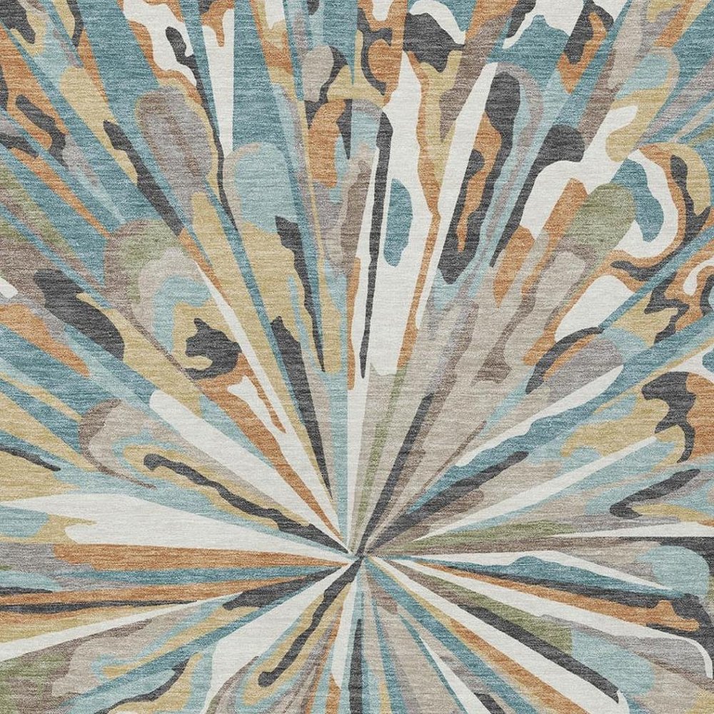 9' X 12' Teal Blue And Beige Abstract Washable Indoor Outdoor Area Rug — view 8
