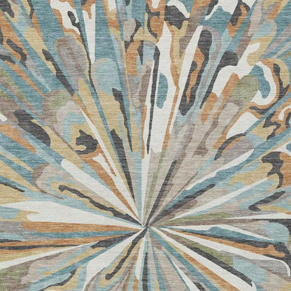 9' X 12' Teal Blue And Beige Abstract Washable Indoor Outdoor Area Rug HomeRoots