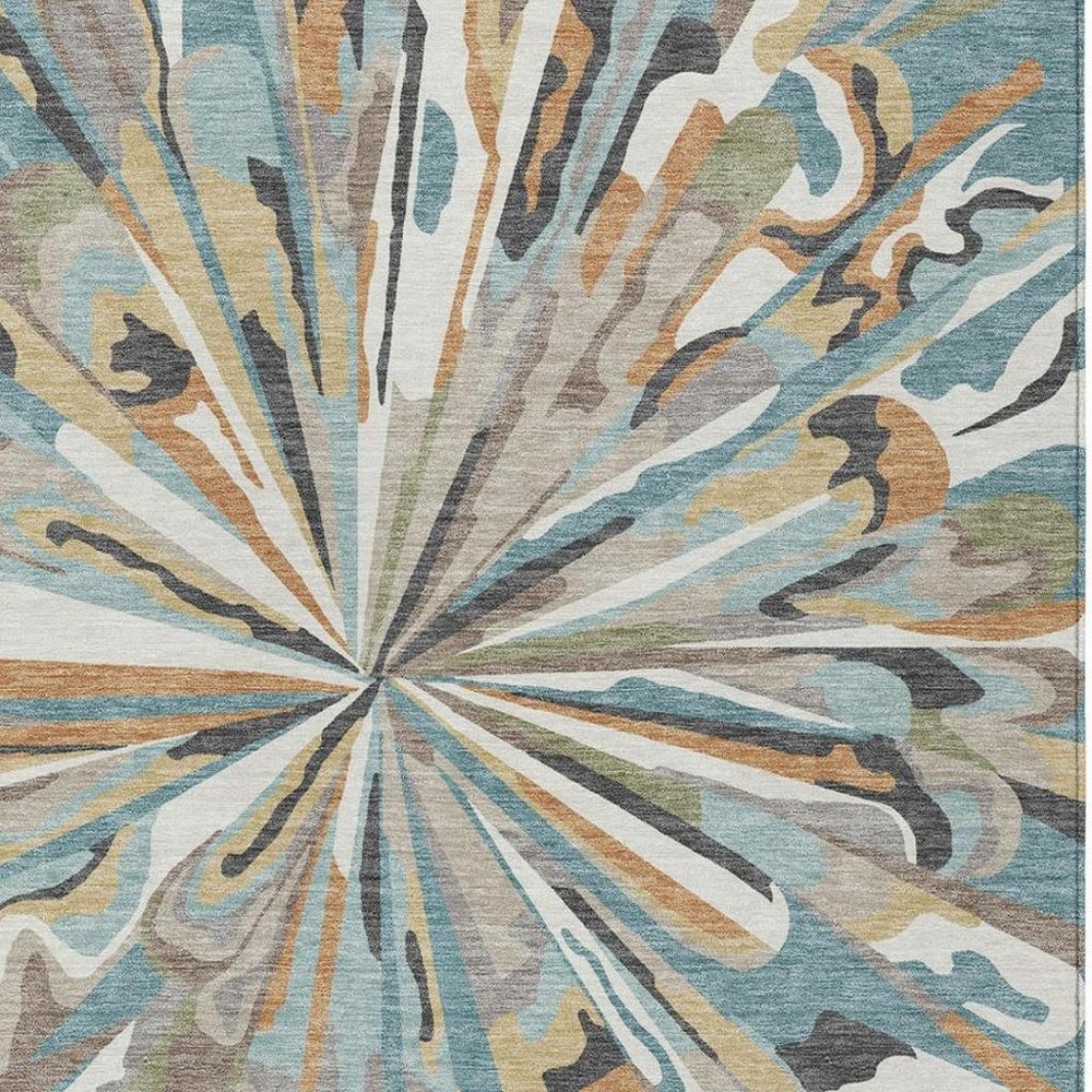 9' X 12' Teal Blue And Beige Abstract Washable Indoor Outdoor Area Rug — view 9