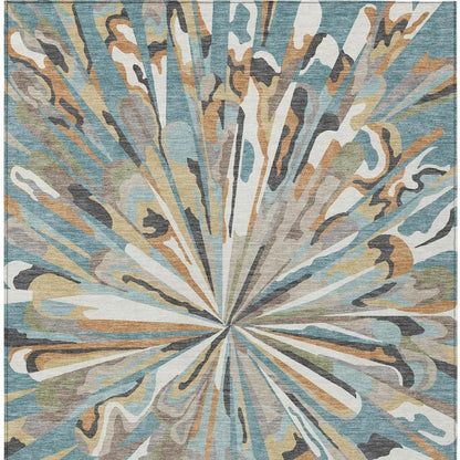 10' X 14' Teal Blue And Beige Abstract Washable Indoor Outdoor Area Rug HomeRoots