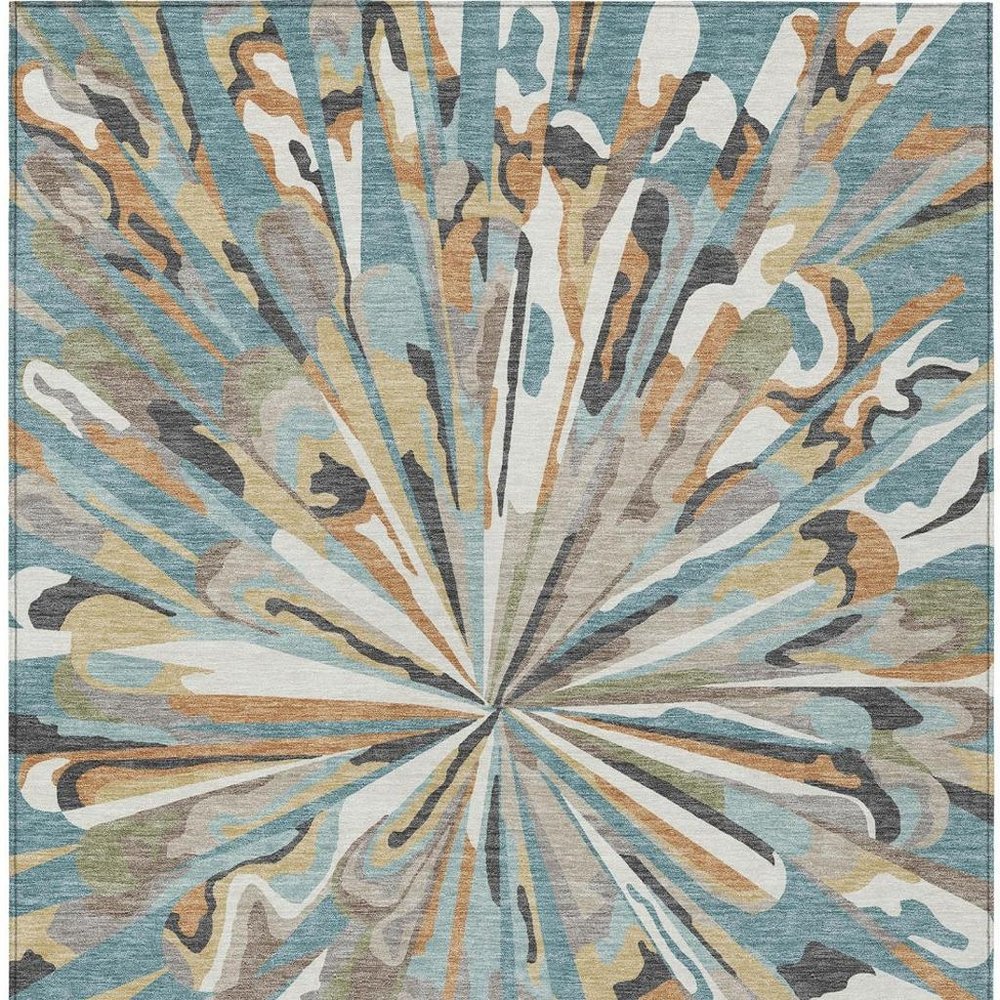 10' X 14' Teal Blue And Beige Abstract Washable Indoor Outdoor Area Rug — view 17