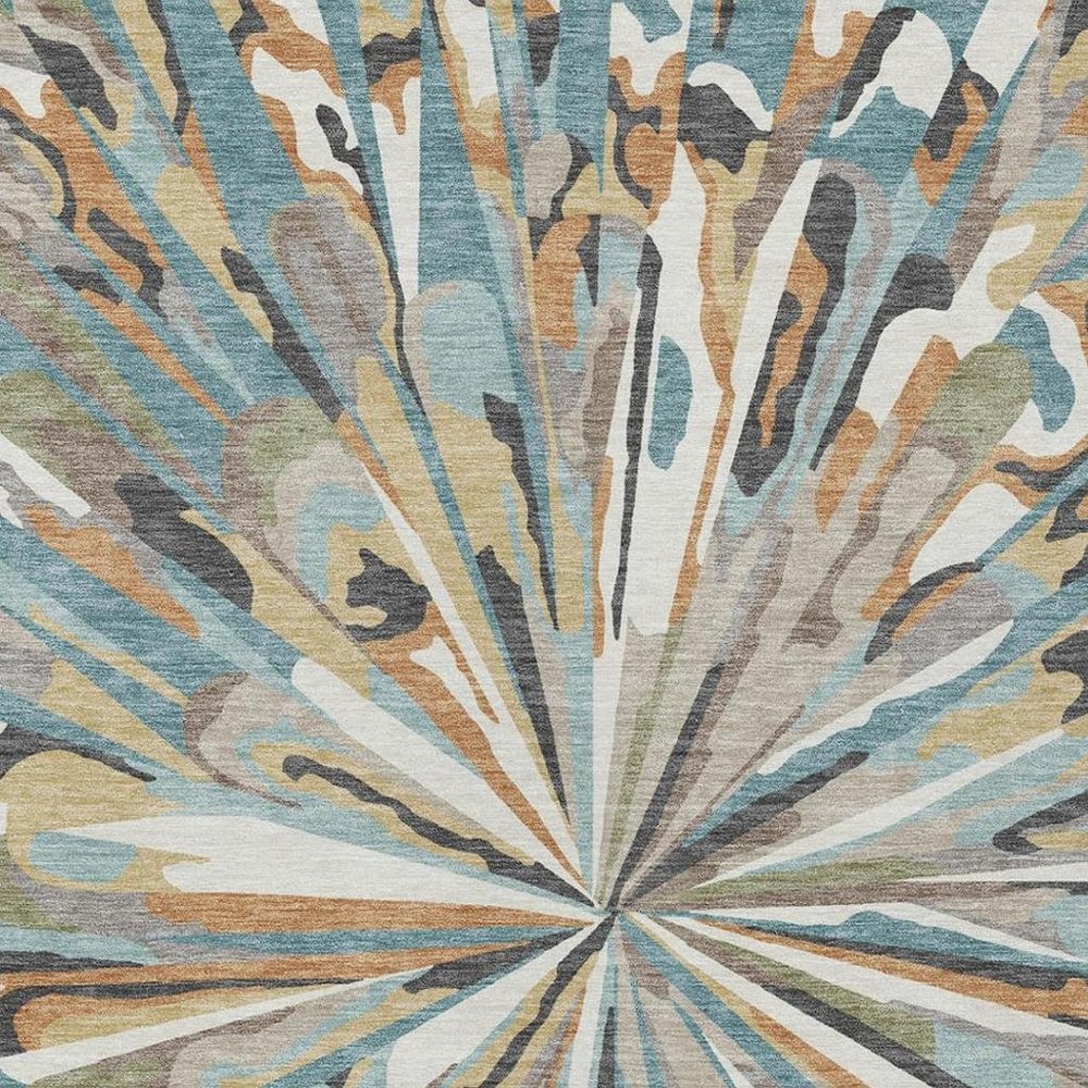 10' X 14' Teal Blue And Beige Abstract Washable Indoor Outdoor Area Rug — view 8