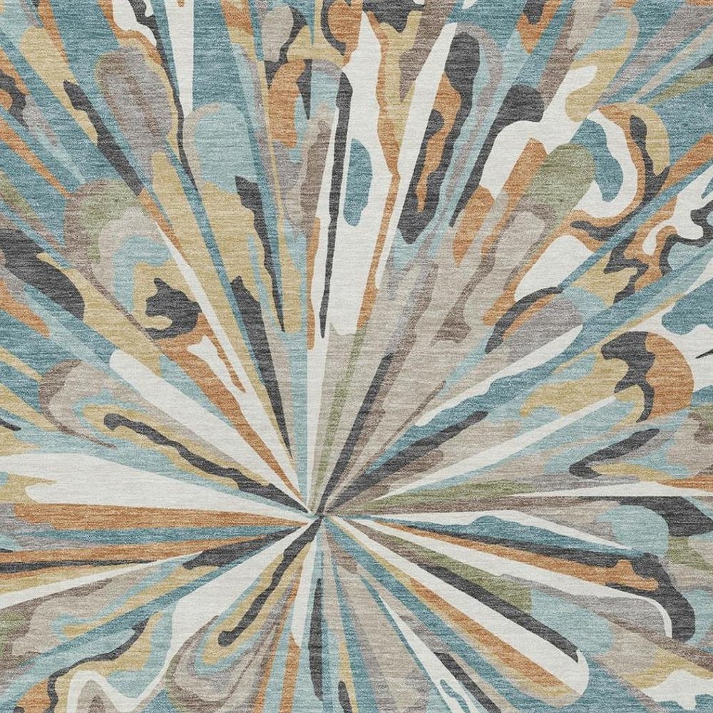 10' X 14' Teal Blue And Beige Abstract Washable Indoor Outdoor Area Rug — view 20