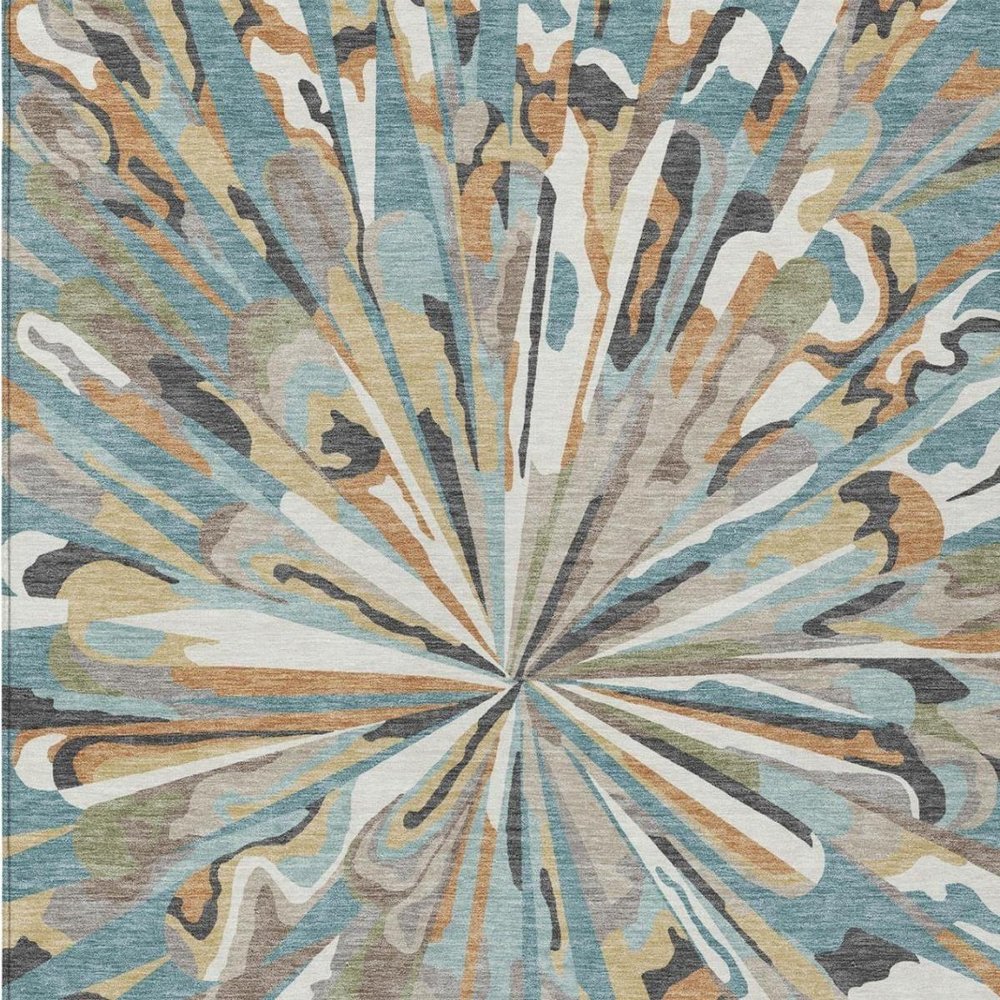 10' X 14' Teal Blue And Beige Abstract Washable Indoor Outdoor Area Rug — view 13