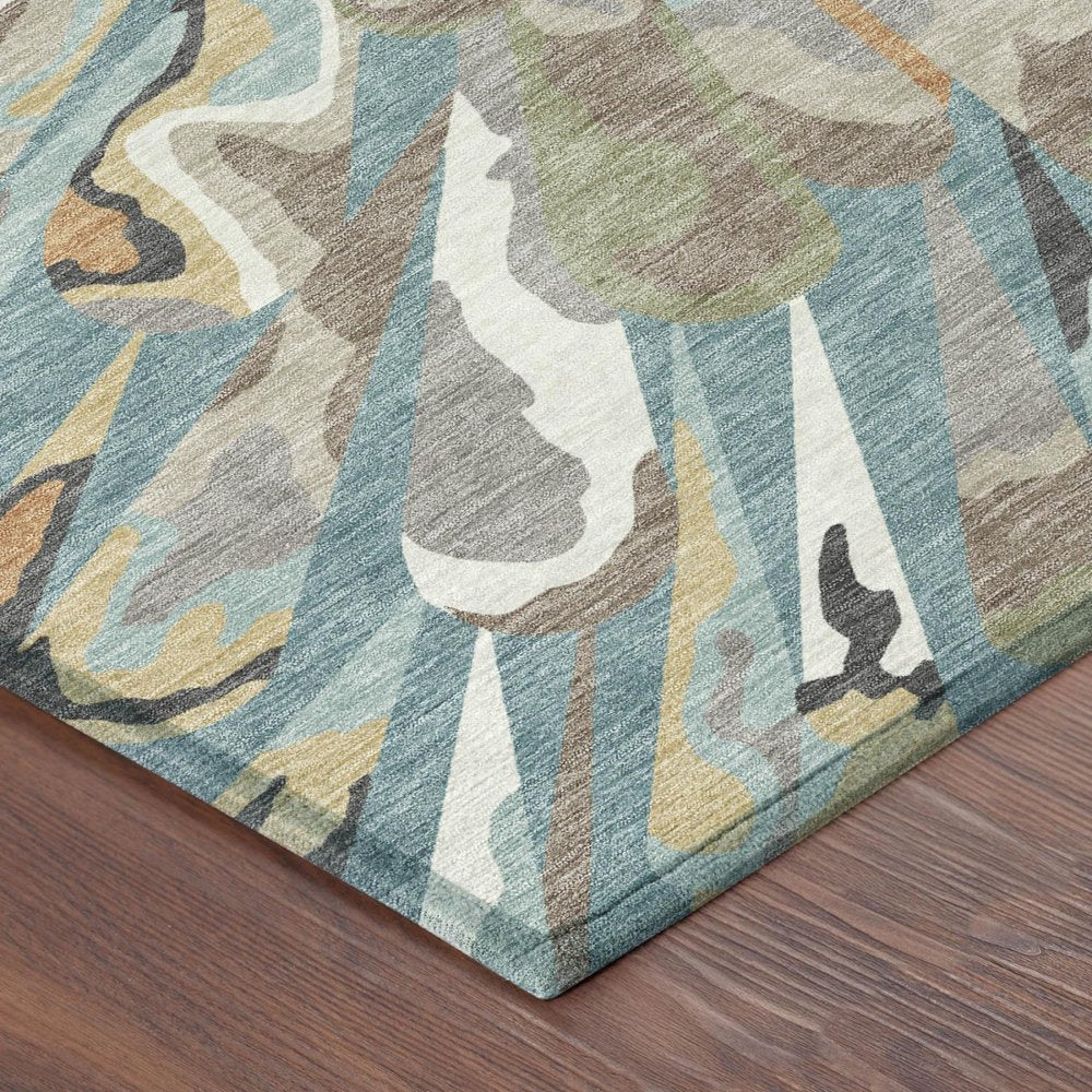 10' X 14' Teal Blue And Beige Abstract Washable Indoor Outdoor Area Rug — view 13
