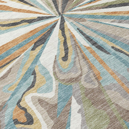 10' X 14' Teal Blue And Beige Abstract Washable Indoor Outdoor Area Rug HomeRoots