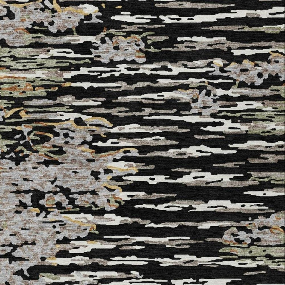 3' X 5' Black And Graphite Abstract Washable Indoor Outdoor Area Rug — view 4