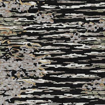 3' X 5' Black And Graphite Abstract Washable Indoor Outdoor Area Rug HomeRoots