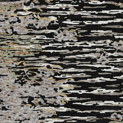 3' X 5' Black And Graphite Abstract Washable Indoor Outdoor Area Rug