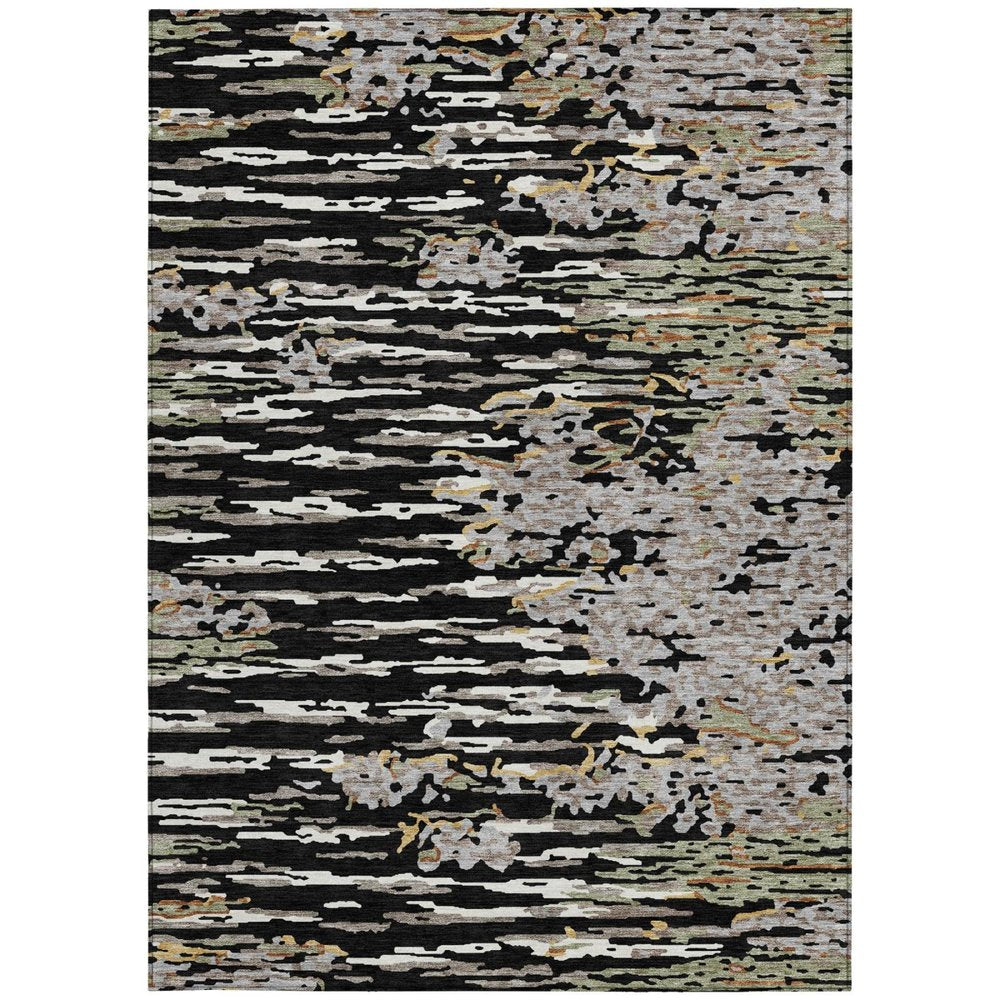 3' X 5' Black And Graphite Abstract Washable Indoor Outdoor Area Rug — view 7