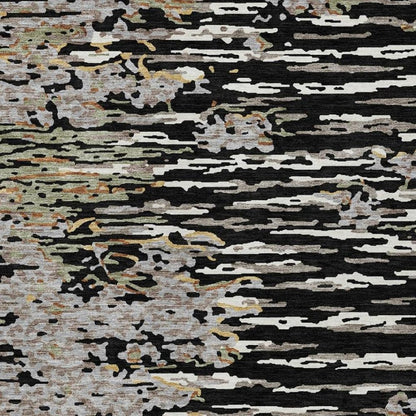 3' X 5' Black And Graphite Abstract Washable Indoor Outdoor Area Rug HomeRoots