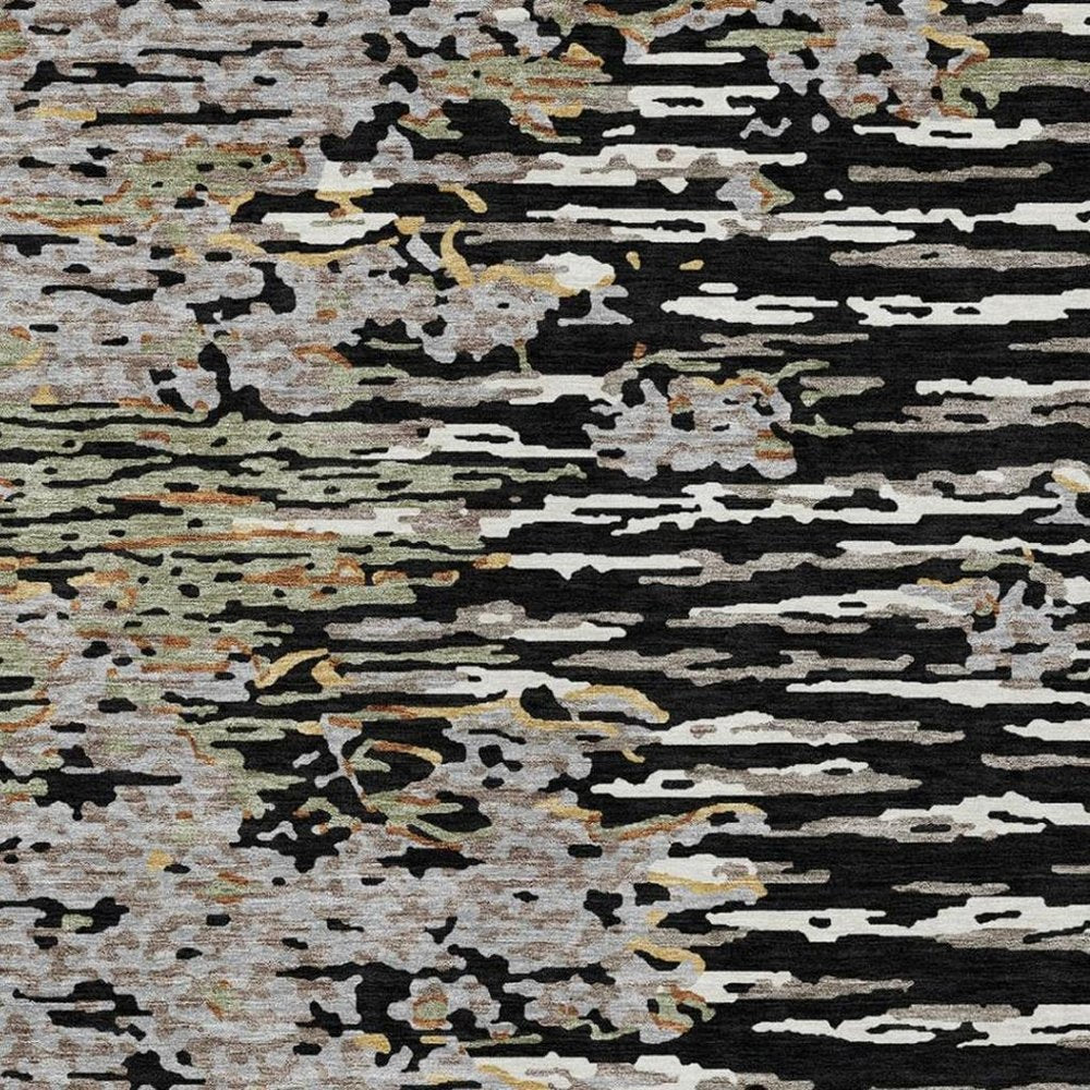 3' X 5' Black And Graphite Abstract Washable Indoor Outdoor Area Rug HomeRoots