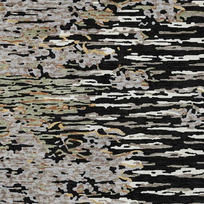 3' X 5' Black And Graphite Abstract Washable Indoor Outdoor Area Rug HomeRoots