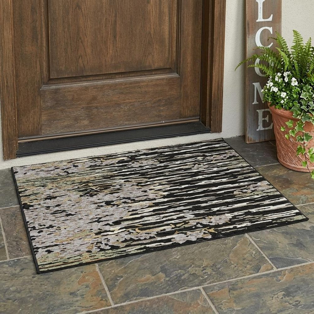 3' X 5' Black And Graphite Abstract Washable Indoor Outdoor Area Rug — view 12