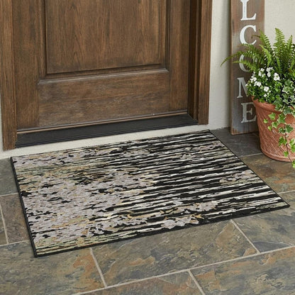 3' X 5' Black And Graphite Abstract Washable Indoor Outdoor Area Rug