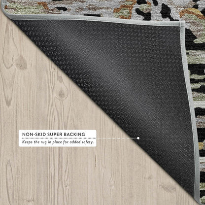 3' X 5' Black And Graphite Abstract Washable Indoor Outdoor Area Rug