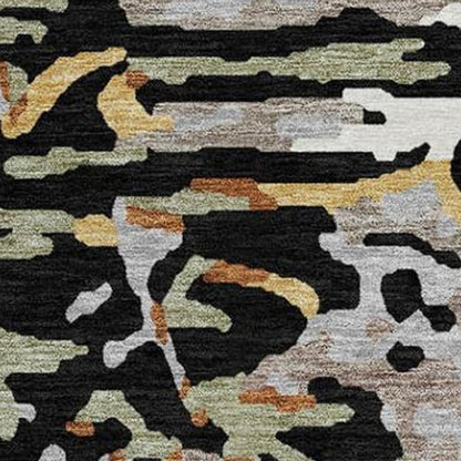 8' Black And Graphite Round Abstract Washable Indoor Outdoor Area Rug HomeRoots