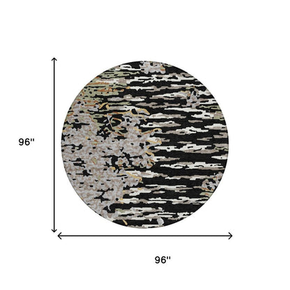 8' Black And Graphite Round Abstract Washable Indoor Outdoor Area Rug HomeRoots