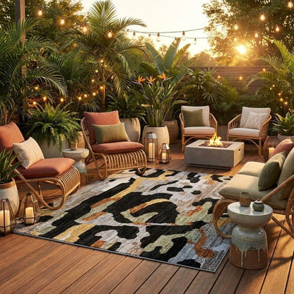 8' Black And Graphite Round Abstract Washable Indoor Outdoor Area Rug HomeRoots