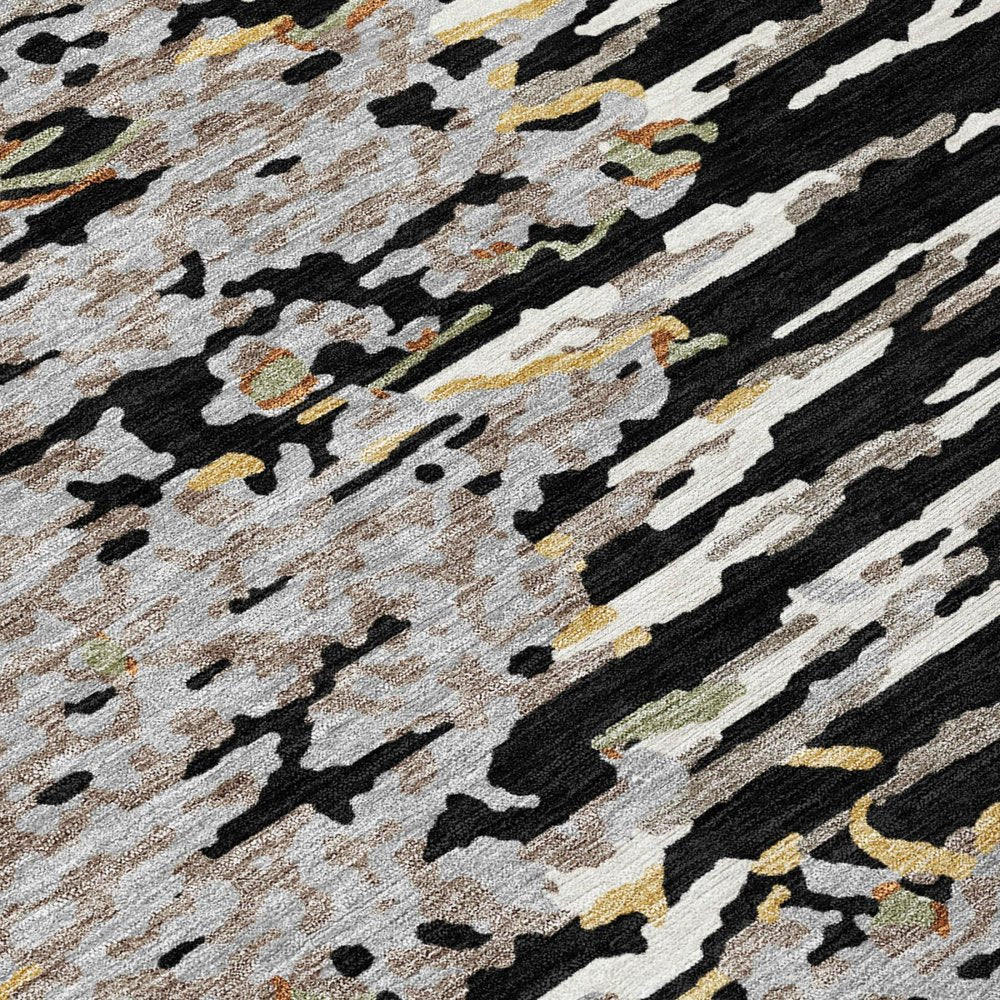 8' Black And Graphite Round Abstract Washable Indoor Outdoor Area Rug — view 3