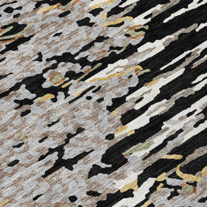 8' Black And Graphite Round Abstract Washable Indoor Outdoor Area Rug HomeRoots